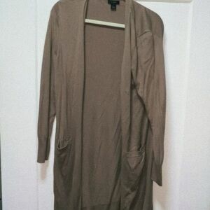 Halogen Long Open-Front Cardigan - Taupe Brown